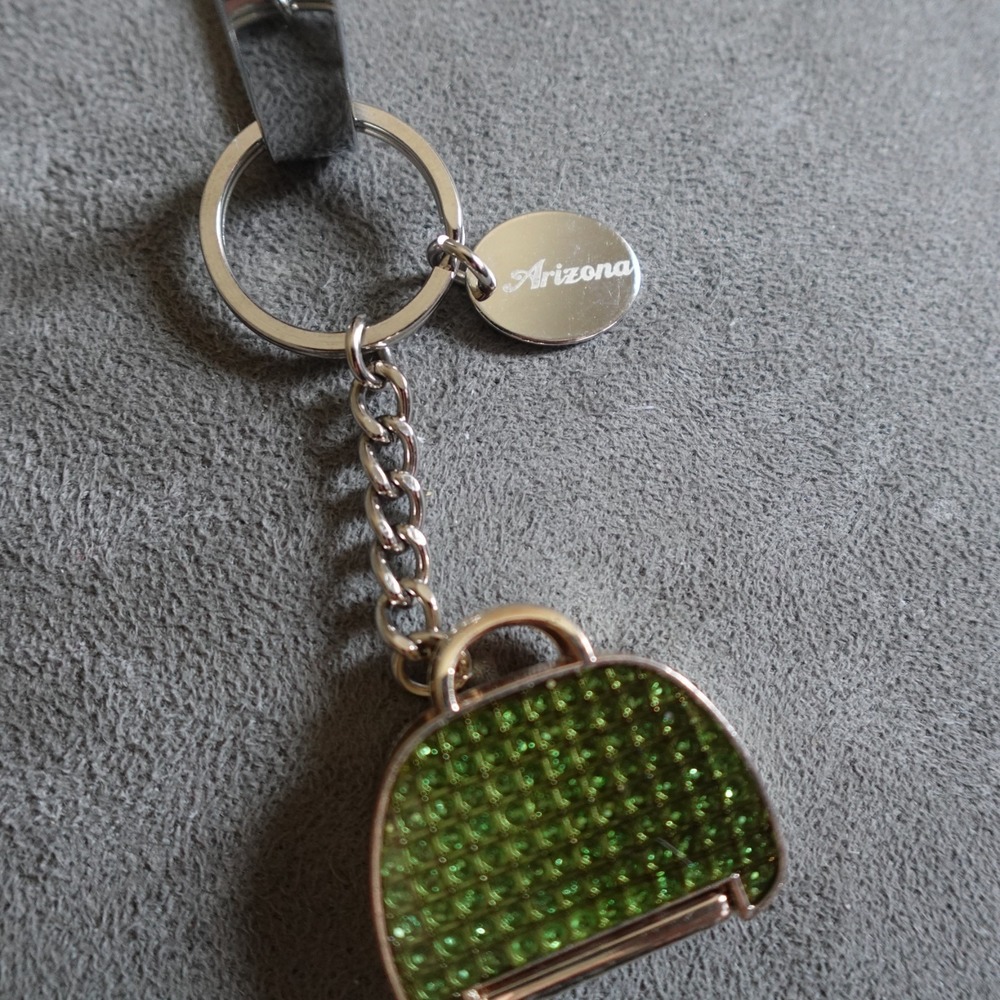 Arizona Photo Keychain Sparkle Green Rhinestone Novelty Route 66 Travel